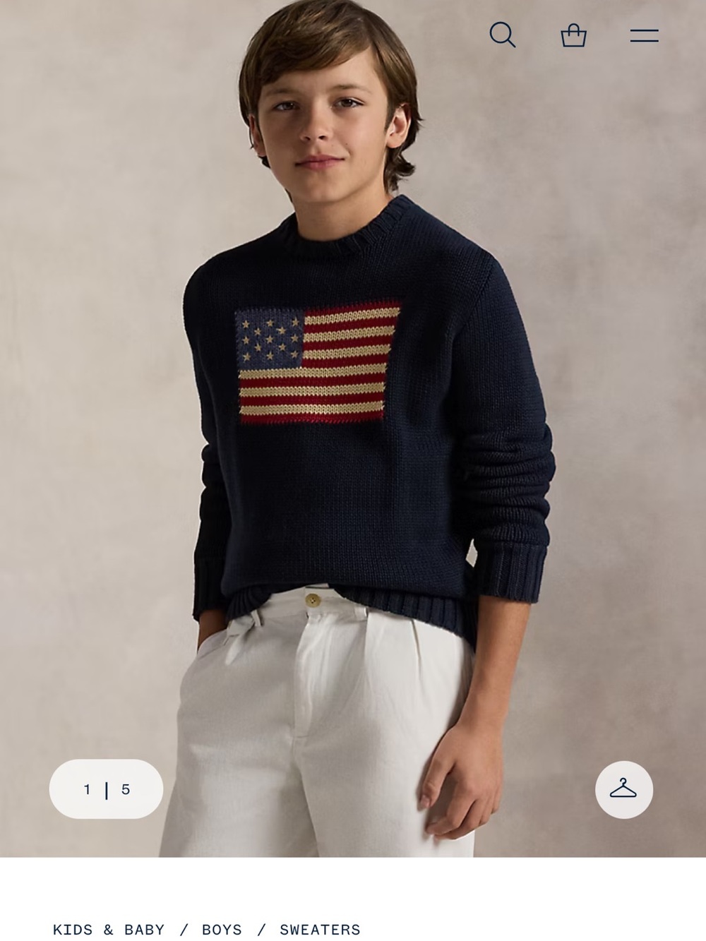 Ralph Lauren Navy Flag Knit Crewneck Sweater - Boys